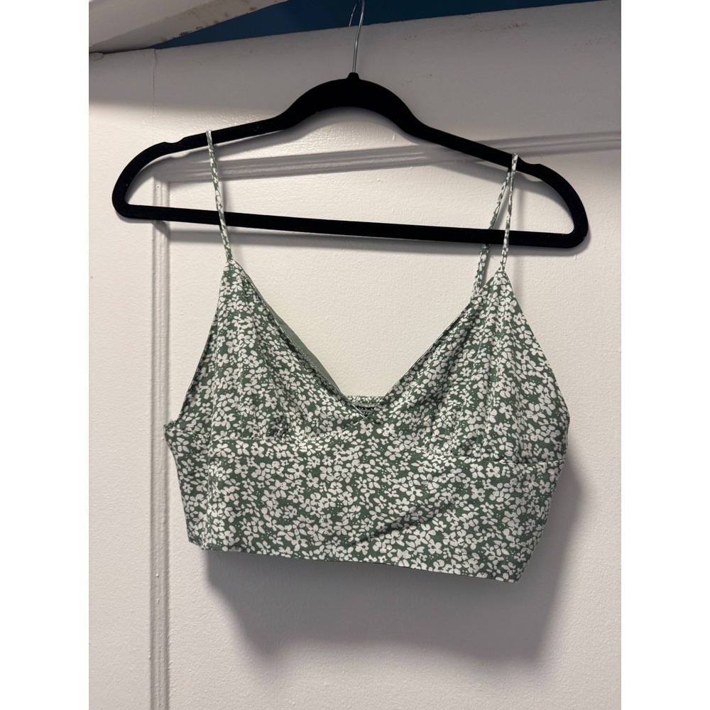 Lulus Green White Floral Smocked Back Crop Top V-Neck‎ Spaghetti Strap Medium